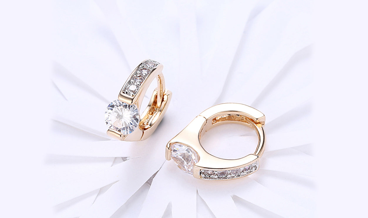 Goldtone Tone White Elements Pav'e Harp Shaped Clip On Earrings