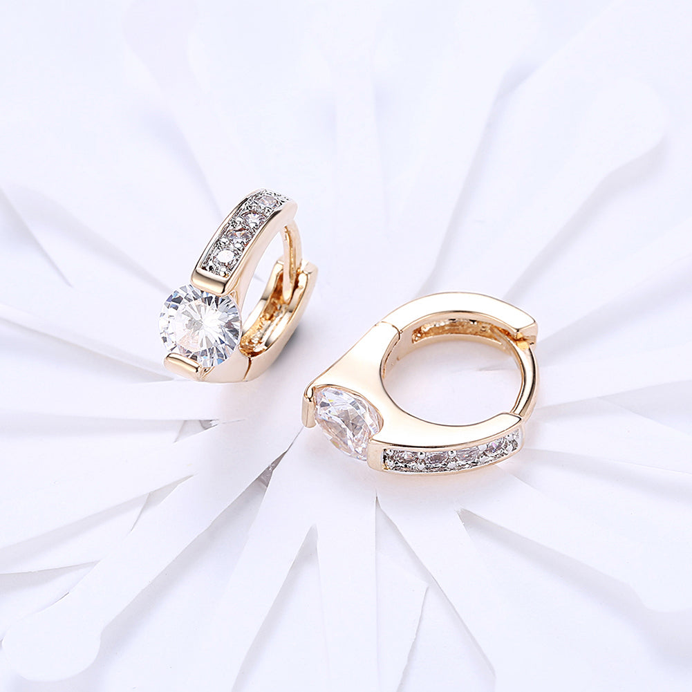 Baby Cut Square Huggie Earring in Goldtone with Crystals