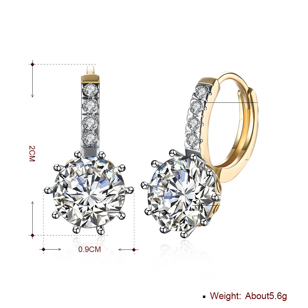 10 Prong Brilliant Round Cut Huggie Earring in Goldtone with Crystals