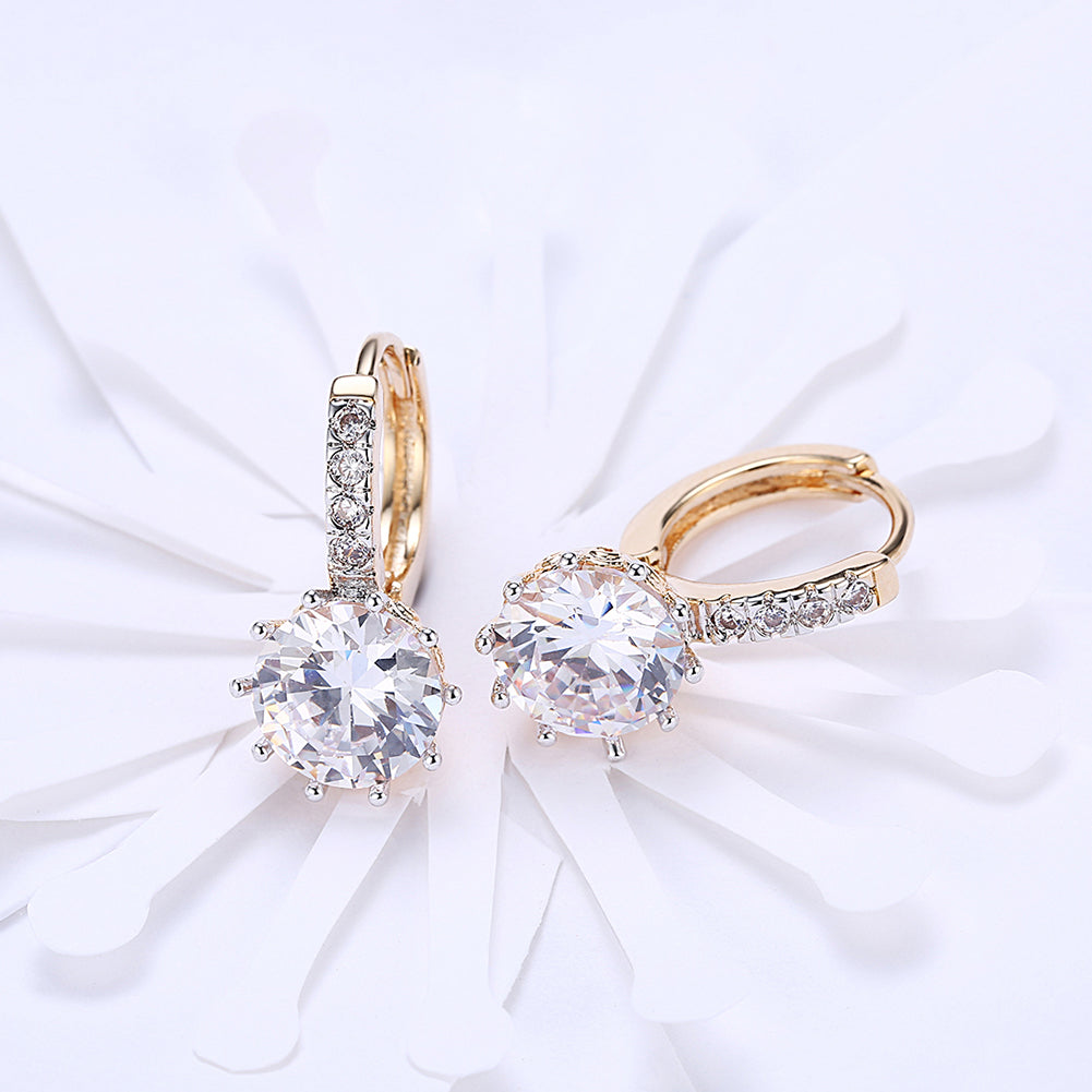 10 Prong Brilliant Round Cut Huggie Earring in Goldtone with Crystals