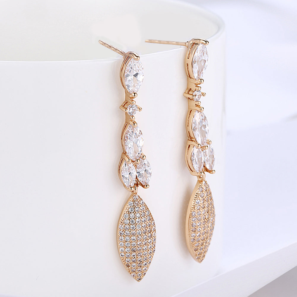2.00 Ct Pear Cut Marquise Drop Earring in Goldtone with Crystals