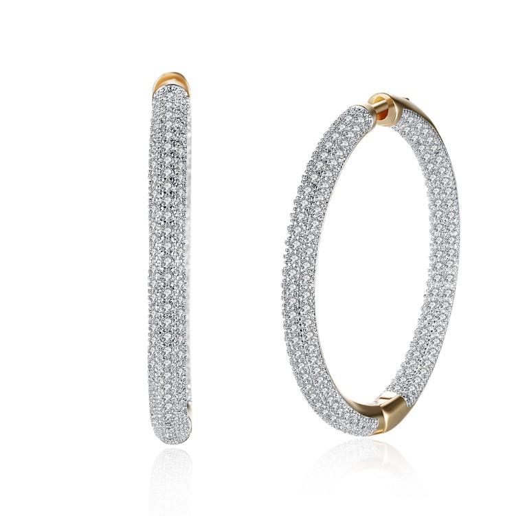 Diamonique Pave' Hoop Earrings in Goldtone, Earring, Riakoob Jewelry, Riakoob Jewelry fashion jewelry, cheap jewelry, jewelry for mom,