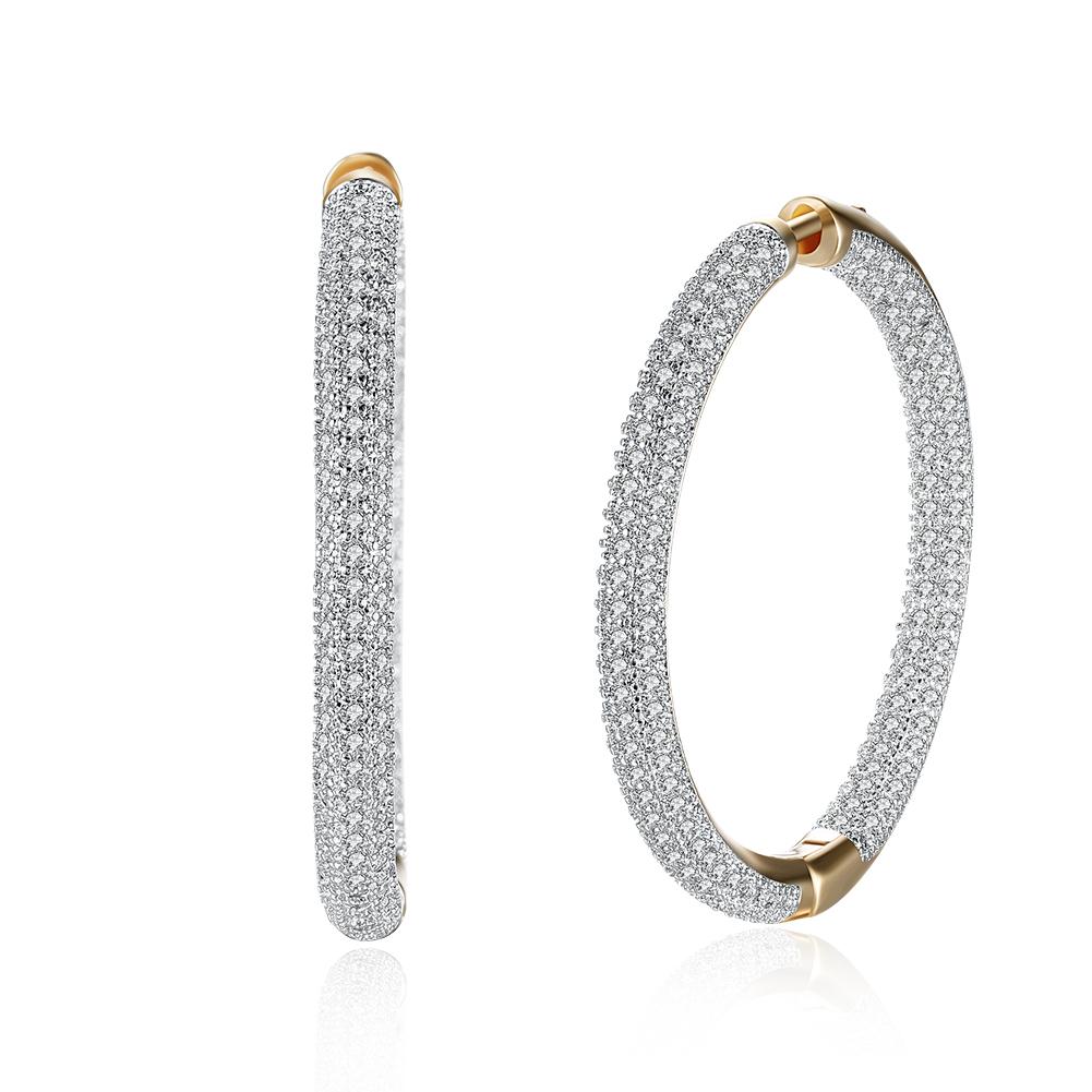 Pave Halo Disc Necklace & Pave Hoop Earring made With Luxe Crystals with Luxe Box - Goldtone ITALY Design