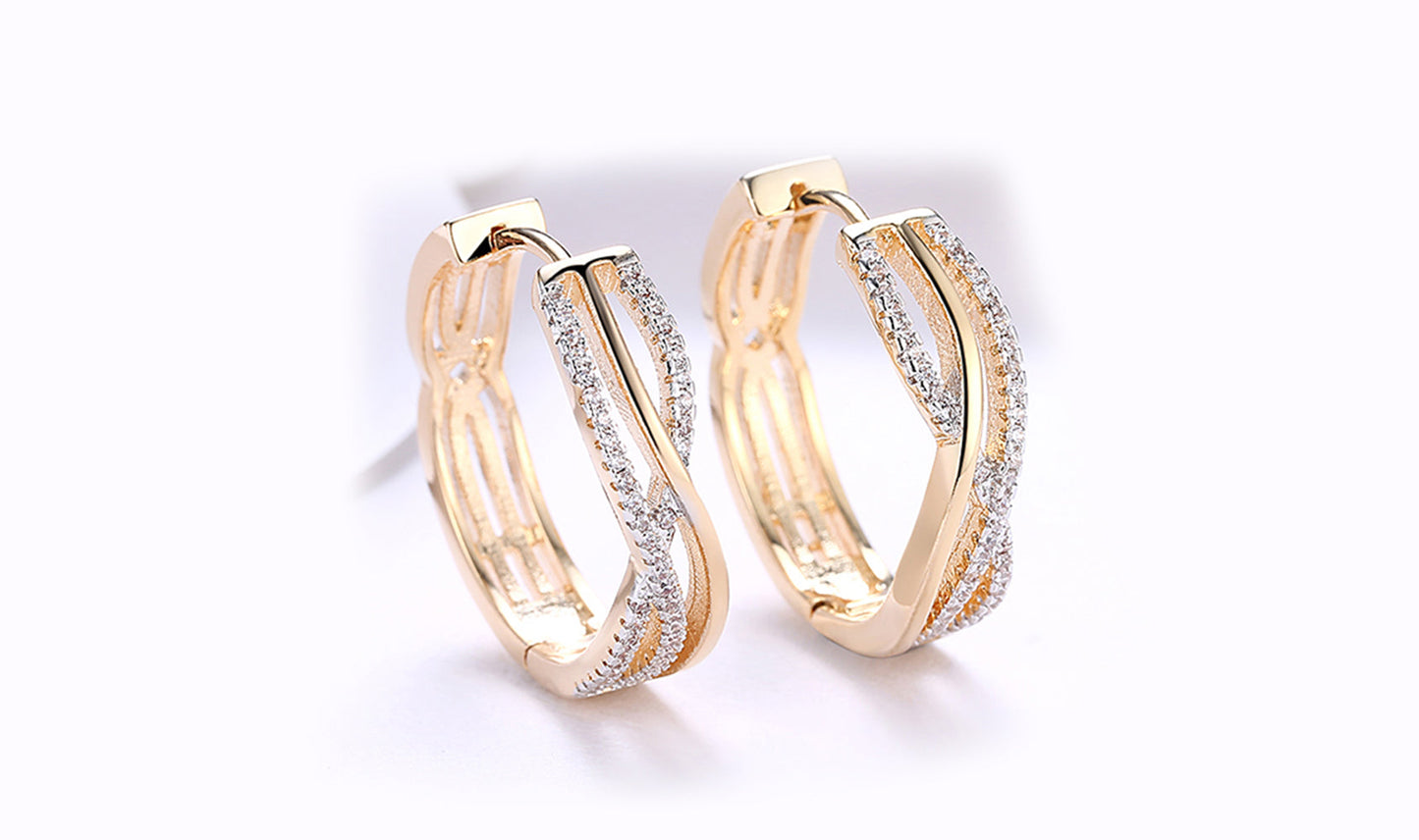 Goldtone Tone White Sapphire Twisted Abstract Clip On Earrings