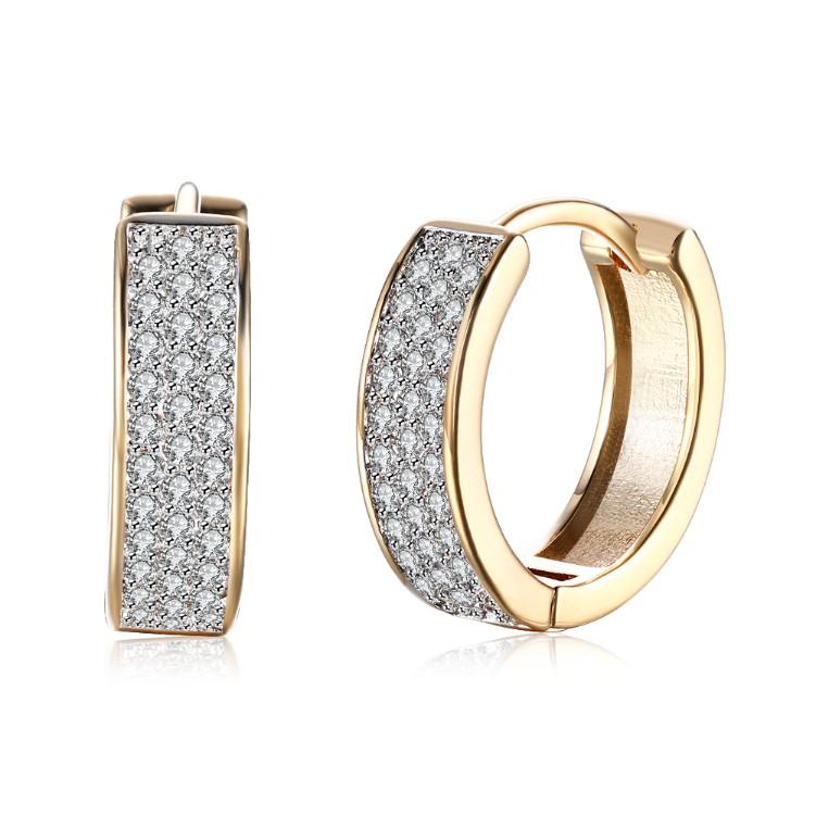 Swarovski Crystal Micro Pav'e Classic Huggies Set in Goldtone - Riakoob Jewelry www.goldennycjewelry.com fashion jewelry for women