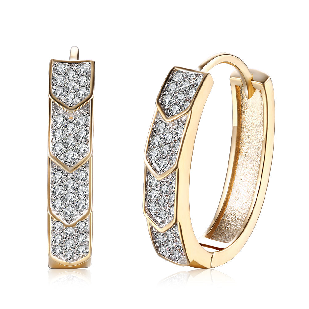 V Cut Pave Connecting Huggie Earring in Goldtone