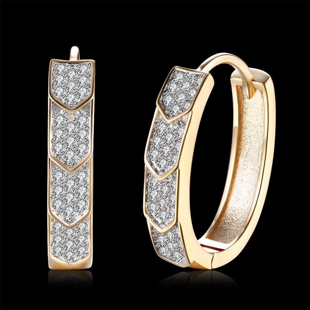 V Cut Pave Connecting Huggie Earring in Goldtone