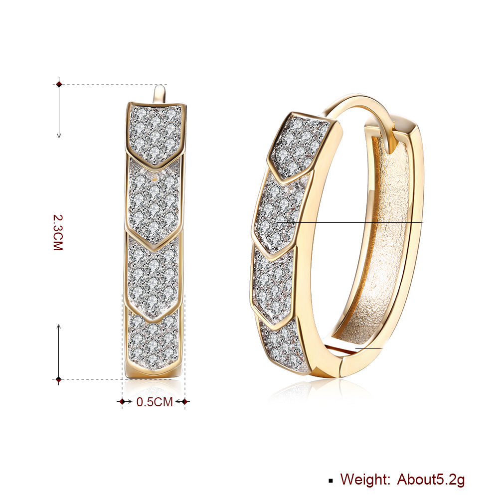 V Cut Pave Connecting Huggie Earring in Goldtone