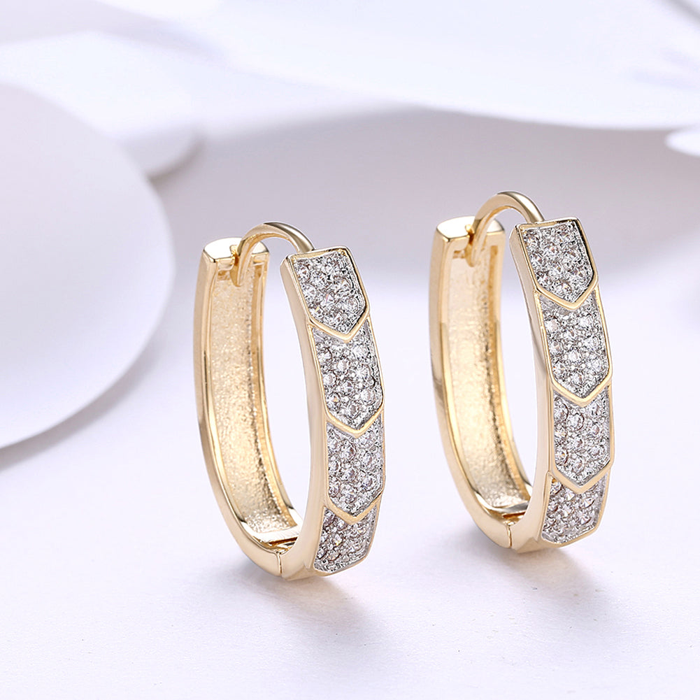 V Cut Pave Connecting Huggie Earring in Goldtone