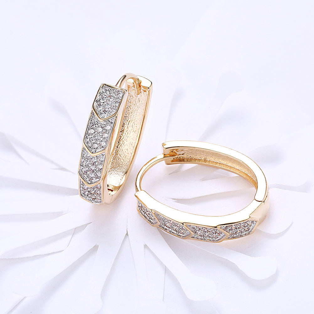 V Cut Pave Connecting Huggie Earring in Goldtone