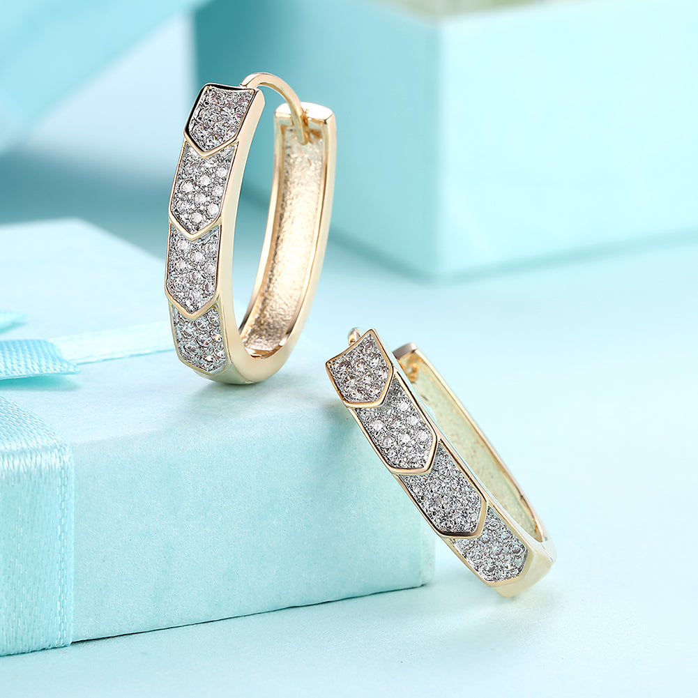 V Cut Pave Connecting Huggie Earring in Goldtone