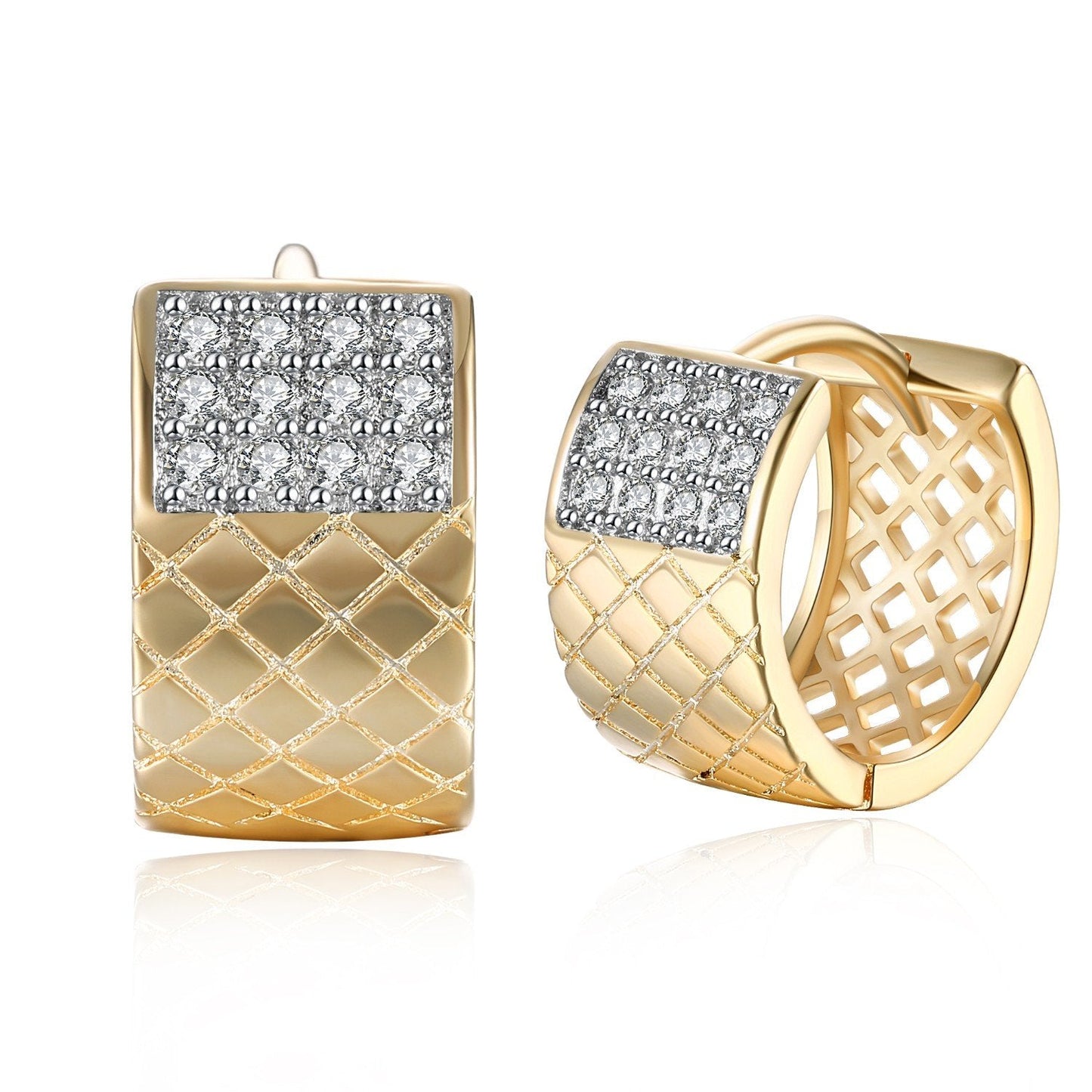 Twelve Stone Swarovski Crystal Criss-Cross Huggies Set in Goldtone - Riakoob Jewelry www.goldennycjewelry.com fashion jewelry for women