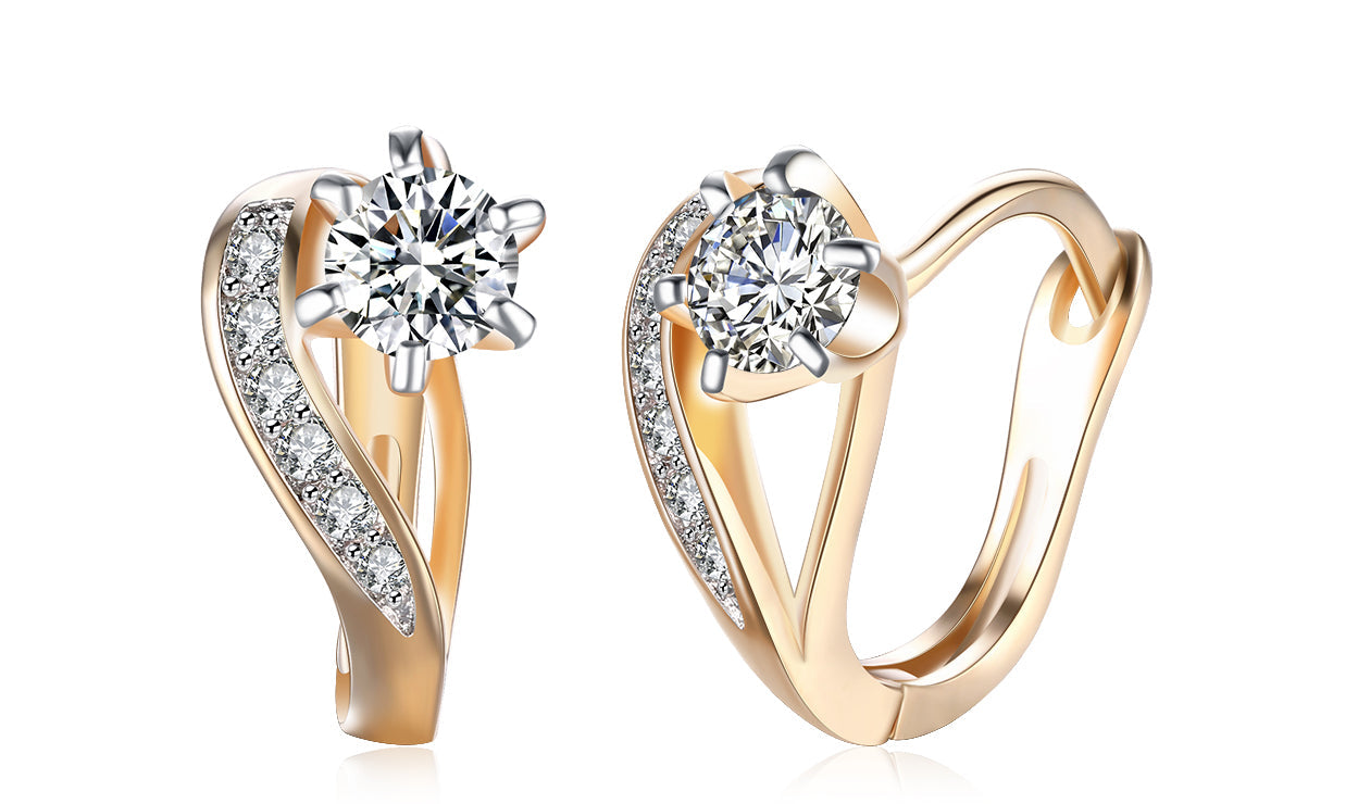Goldtone Tone White Sapphire Curved Harp Clip On Earrings