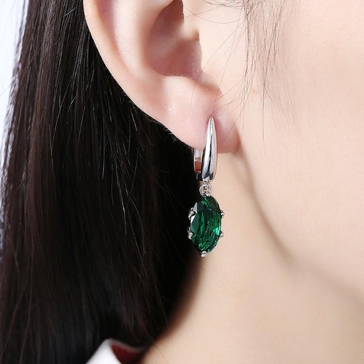 Emerald Oval Cut Earrings Set in Silvertone - Riakoob Jewelry