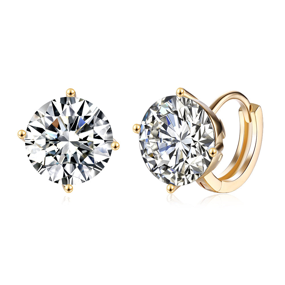 4 Prong Stone Huggie Earring in Goldtone