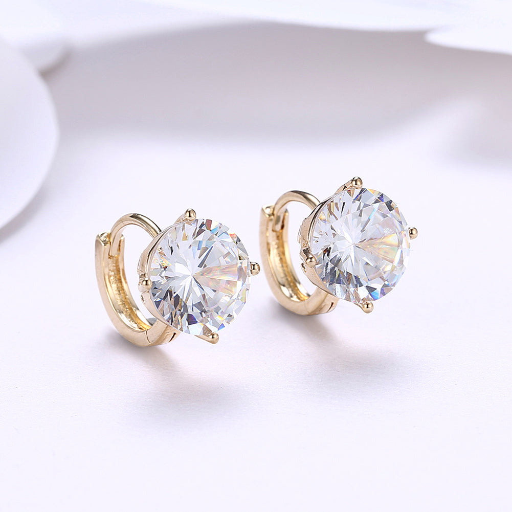 4 Prong Stone Huggie Earring in Goldtone