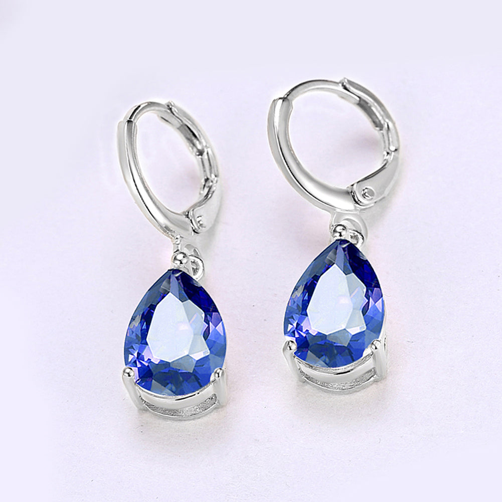 1.50 Ct Sapphire Pear Cut Drop Earring in Silvertone