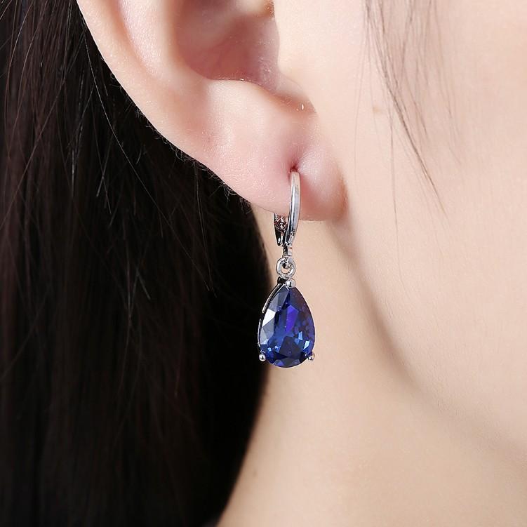 5.55 CTTW Sapphire Pear Shaped Drop Earrings Set in Silvertone, Earring, Riakoob Jewelry, Riakoob Jewelry jewelryjewelry deals, swarovski crystal jewelry, groupon jewelry,, jewelry for mom,