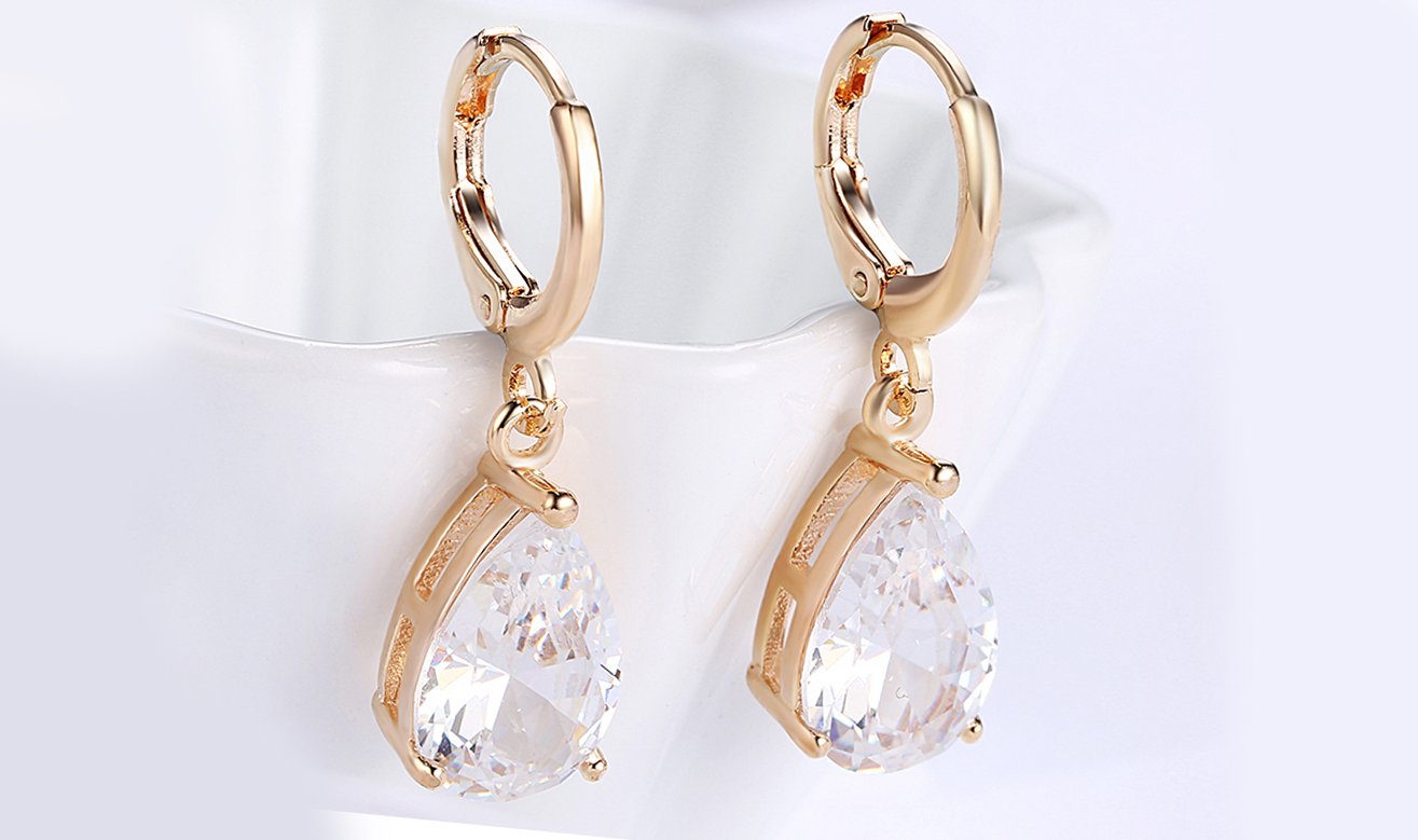 Goldtone Tone Sleek Elements Pear Cut Drop Earrings - 3 Options Available ITALY Design