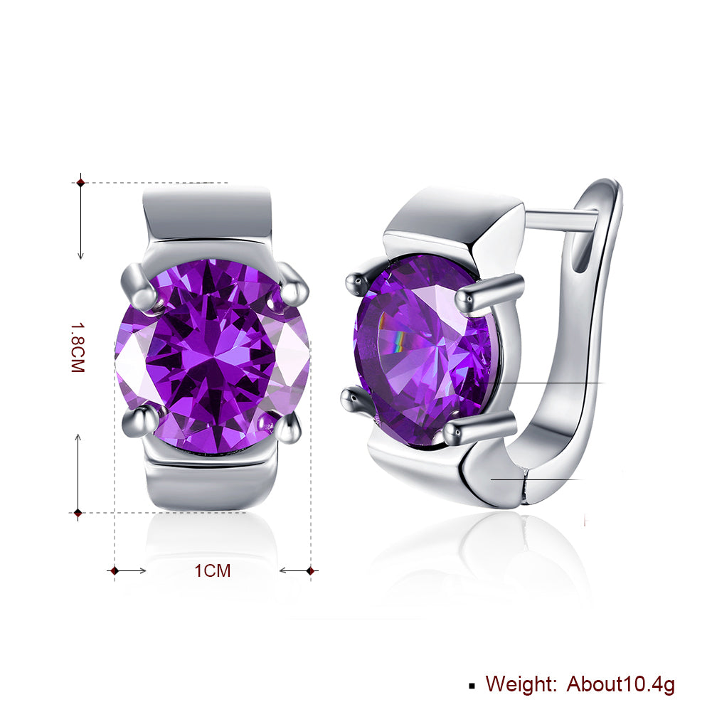 1.00 Ct Amethyst Round Cut Huggie Earring in Silvertone