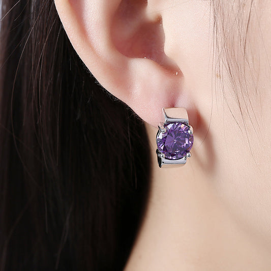 1.00 Ct Amethyst Round Cut Huggie Earring in Silvertone