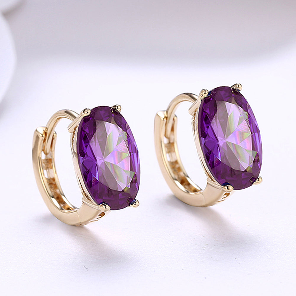 1.00 Ct Amethyst Oval Cut Huggie Earring in Goldtone