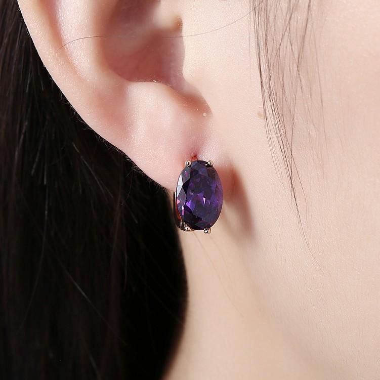Created Sapphire Huggie Earrings Set in Goldtone - Riakoob Jewelry www.goldennycjewelry.com fashion jewelry for women