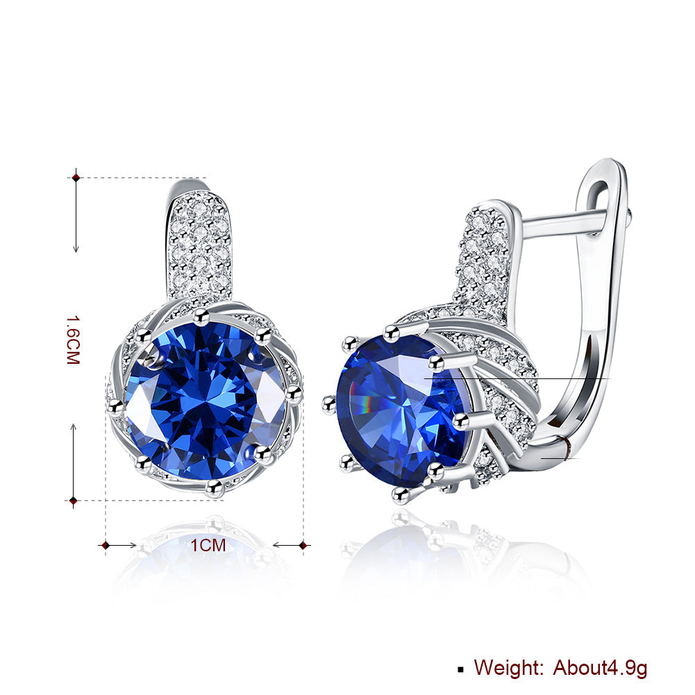 Vienna 1.00 Ct Sapphire Round Cut Huggie Earring in Silvertone