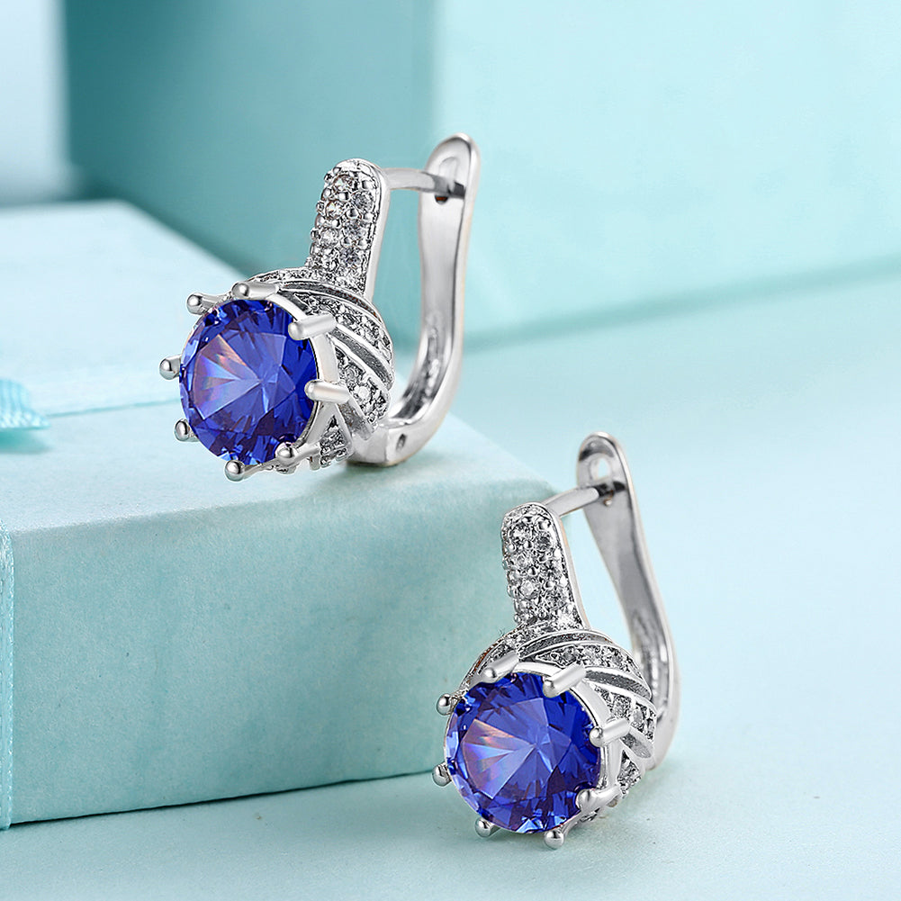 Vienna 1.00 Ct Sapphire Round Cut Huggie Earring in Silvertone