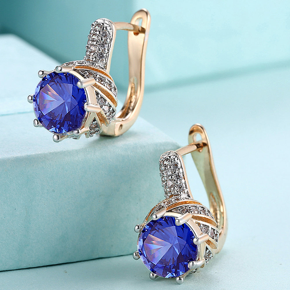 Vienna 1.00 Ct Sapphire Round Cut Huggie Earring in Goldtone