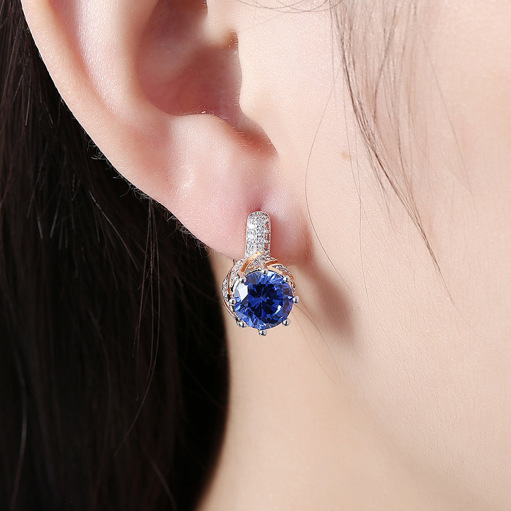Vienna 1.00 Ct Sapphire Round Cut Huggie Earring in Goldtone