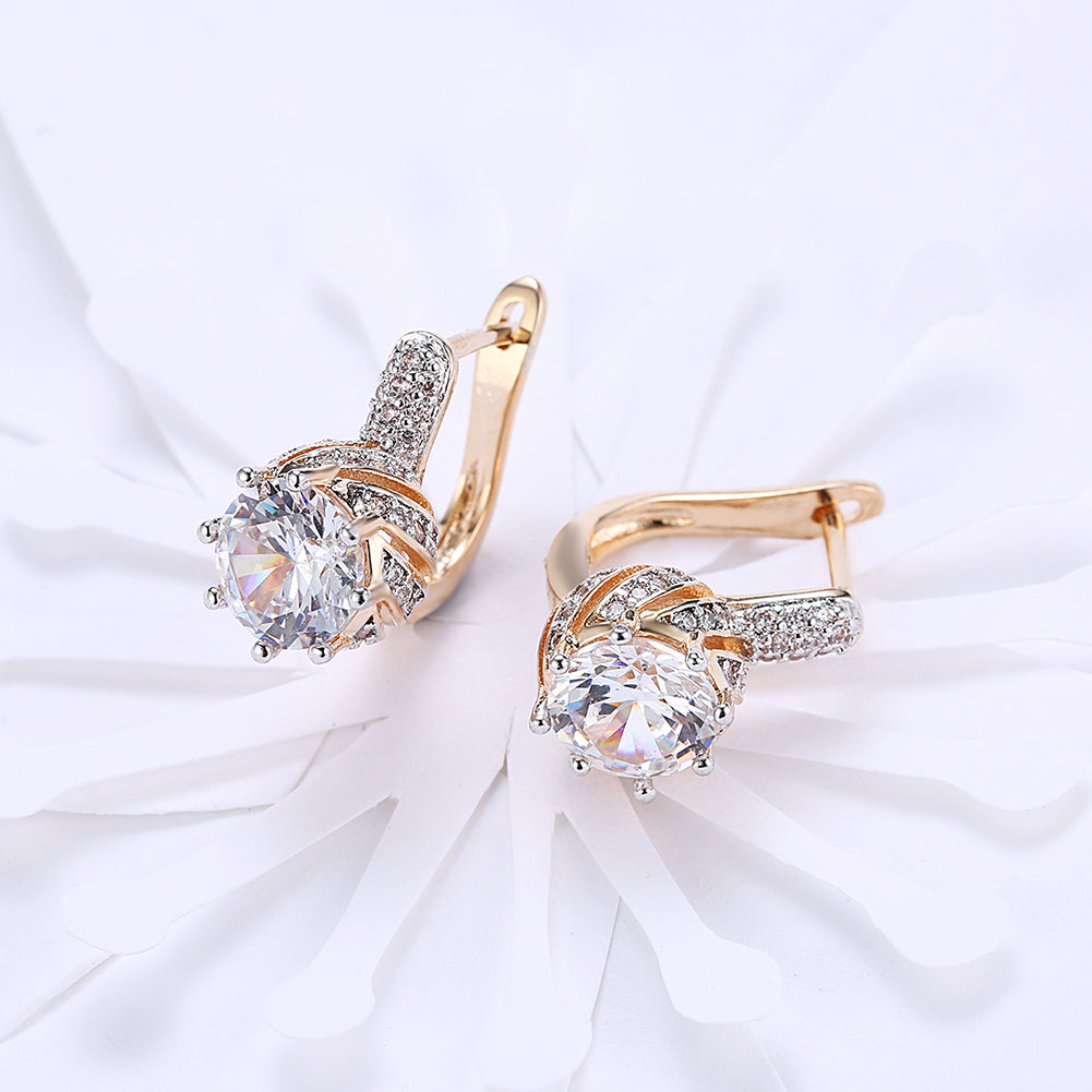 Vienna 1.00 Ct White Topaz Round Cut Huggie Earring in Goldtone