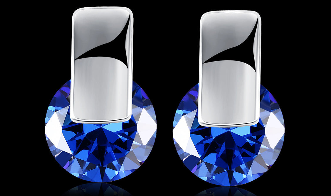 14K White Gold Tone Sleek Blue Elements Earrings