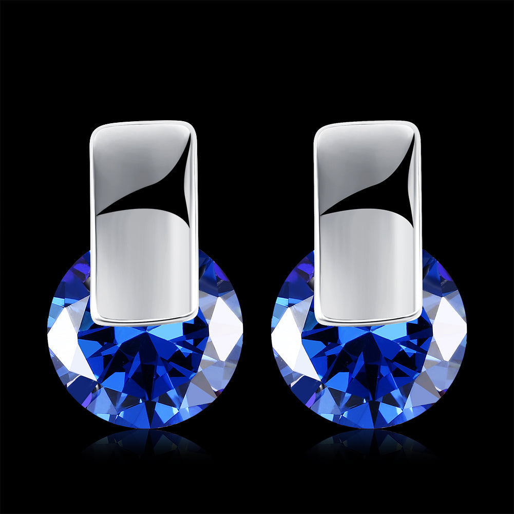 Sapphire Stud Earring in Silvertone