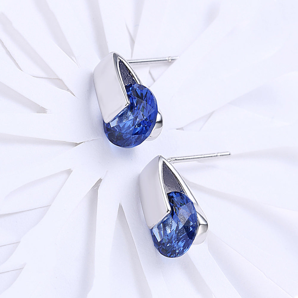Sapphire Stud Earring in Silvertone