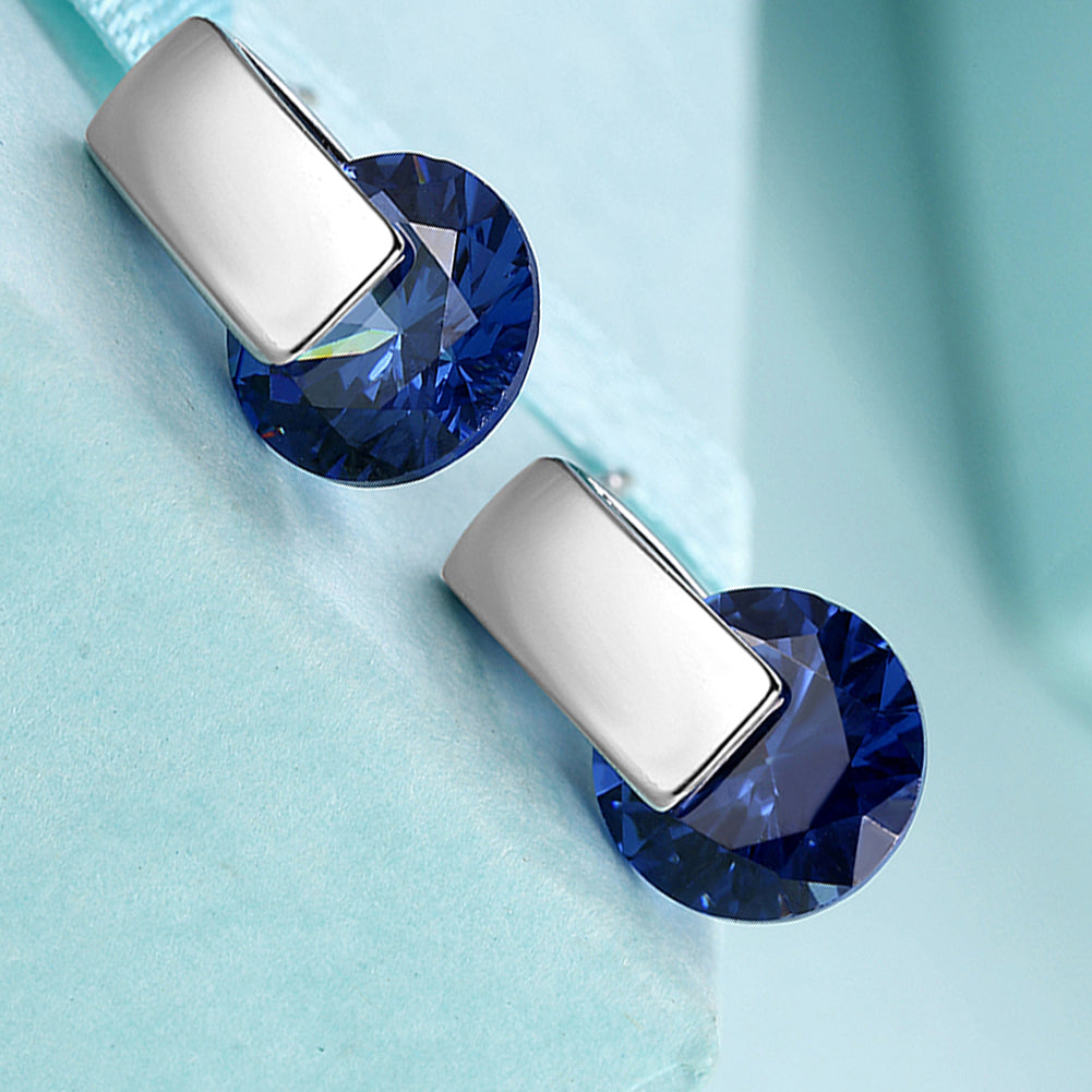 Sapphire Stud Earring in Silvertone