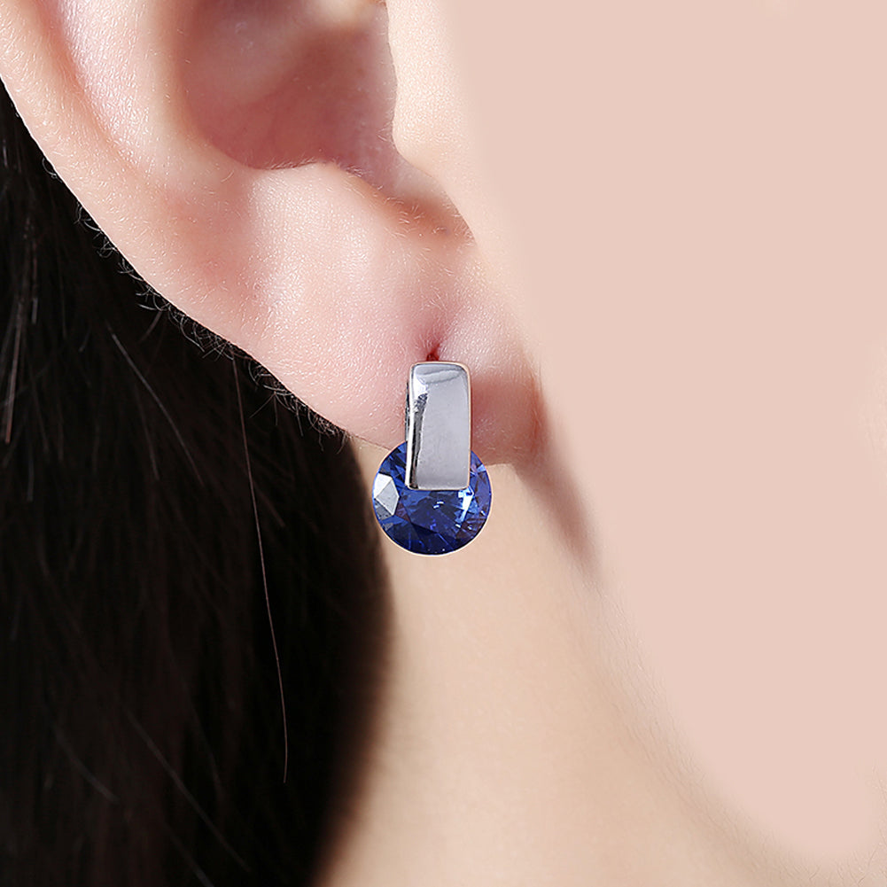 Sapphire Stud Earring in Silvertone