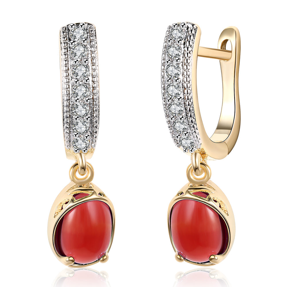 Red Stone Classic Resin Drop Earring in Goldtone