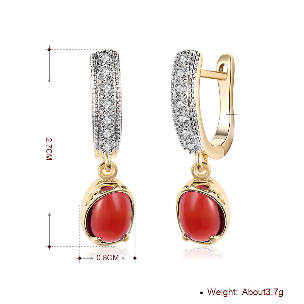 Red Stone Classic Resin Drop Earring in Goldtone
