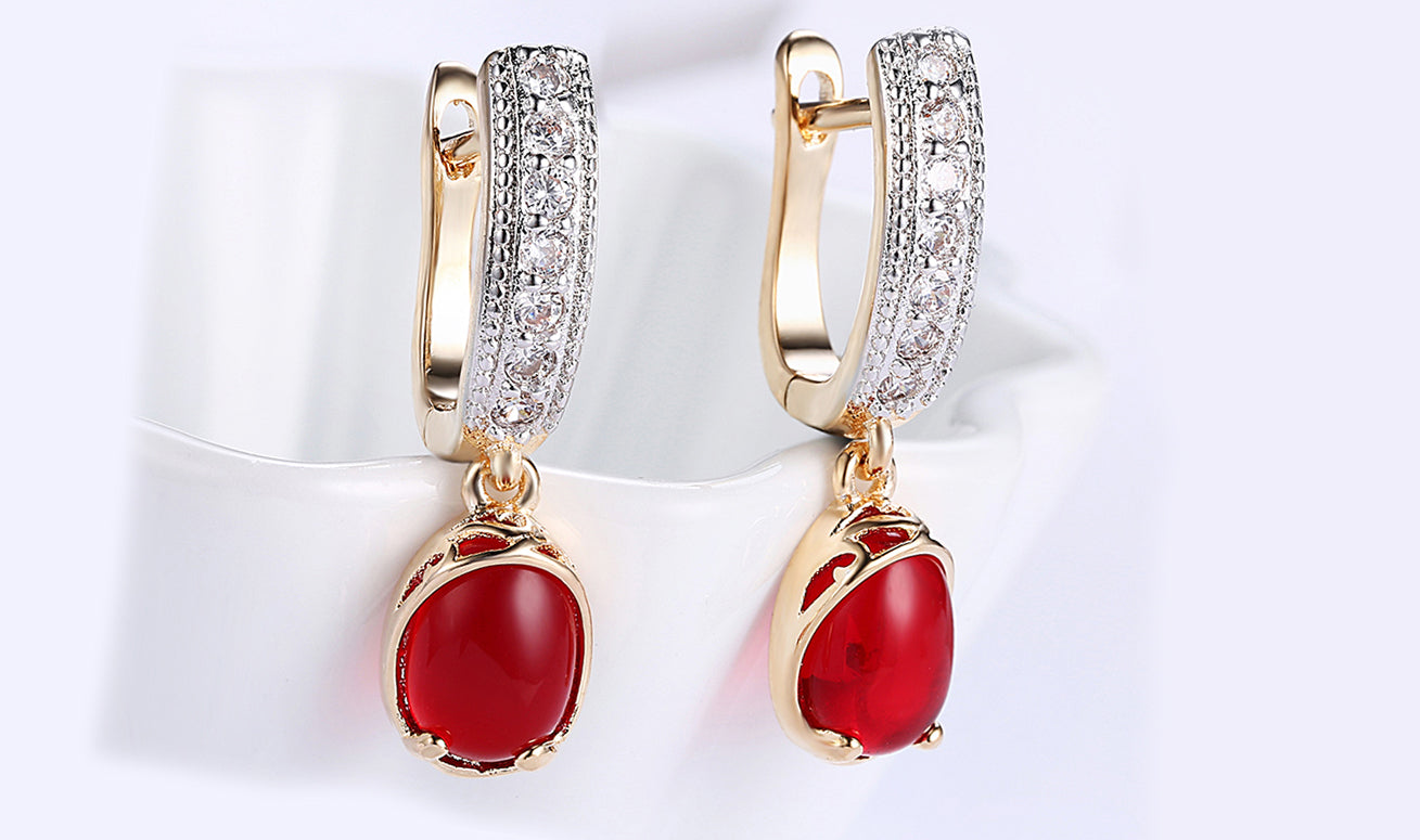 Goldtone Tone Red Larimar White Sapphire Clip On Earrings