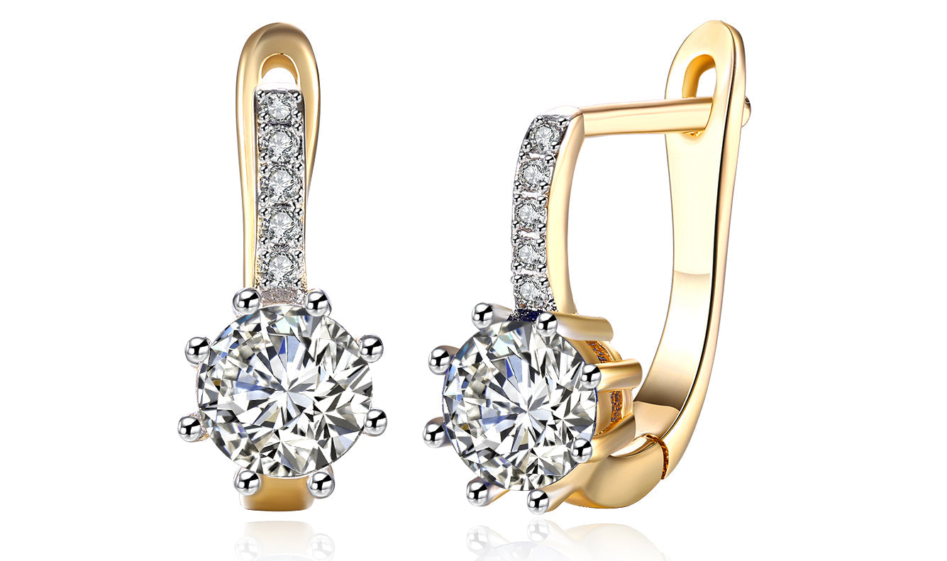 Goldtone Tone Gemstone Starburst Leverback Pav'e Clip On Earrings