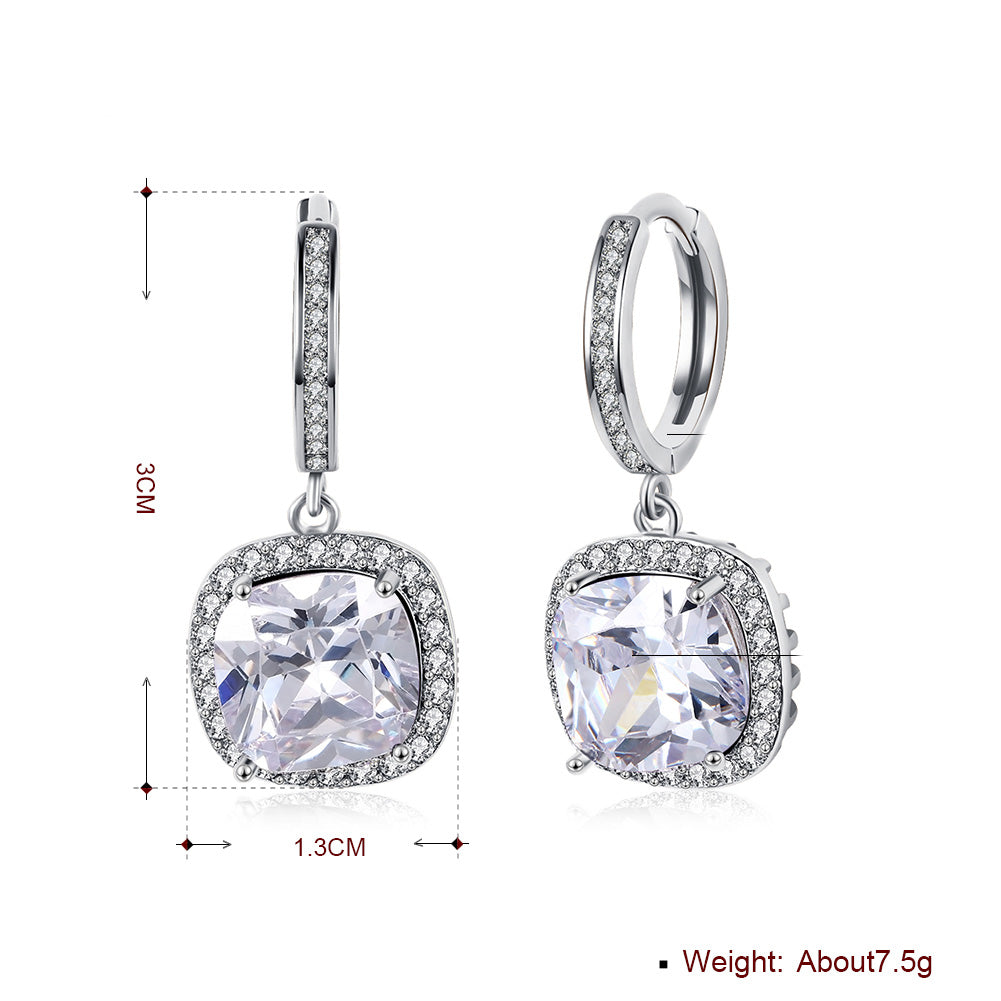 3.00 Ct Asscher Cut Halo Drop Earring in Silvertone