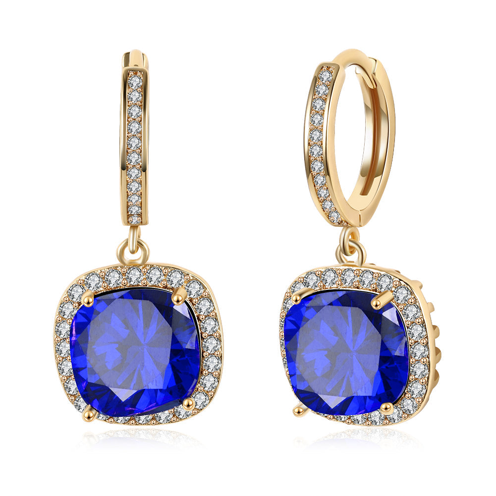 3.00 Ct Sapphire Asscher Cut Halo Drop Earring in Goldtone