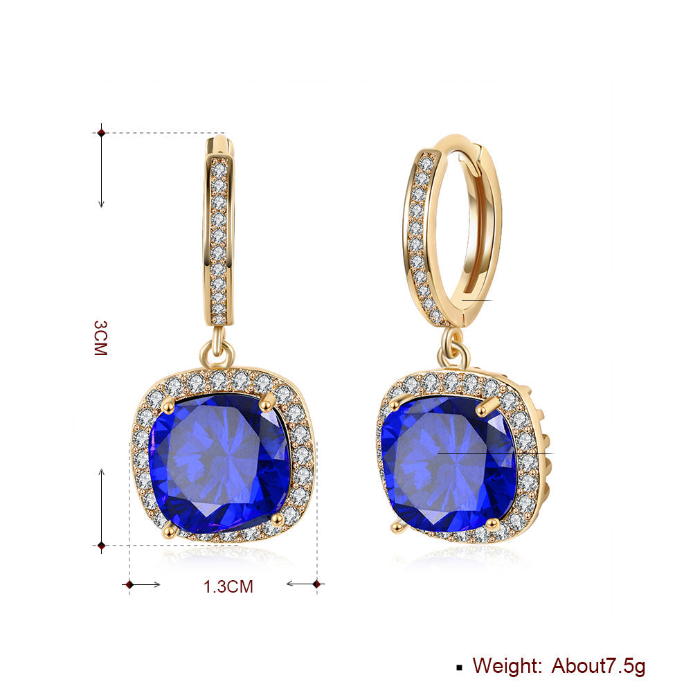 3.00 Ct Sapphire Asscher Cut Halo Drop Earring in Goldtone
