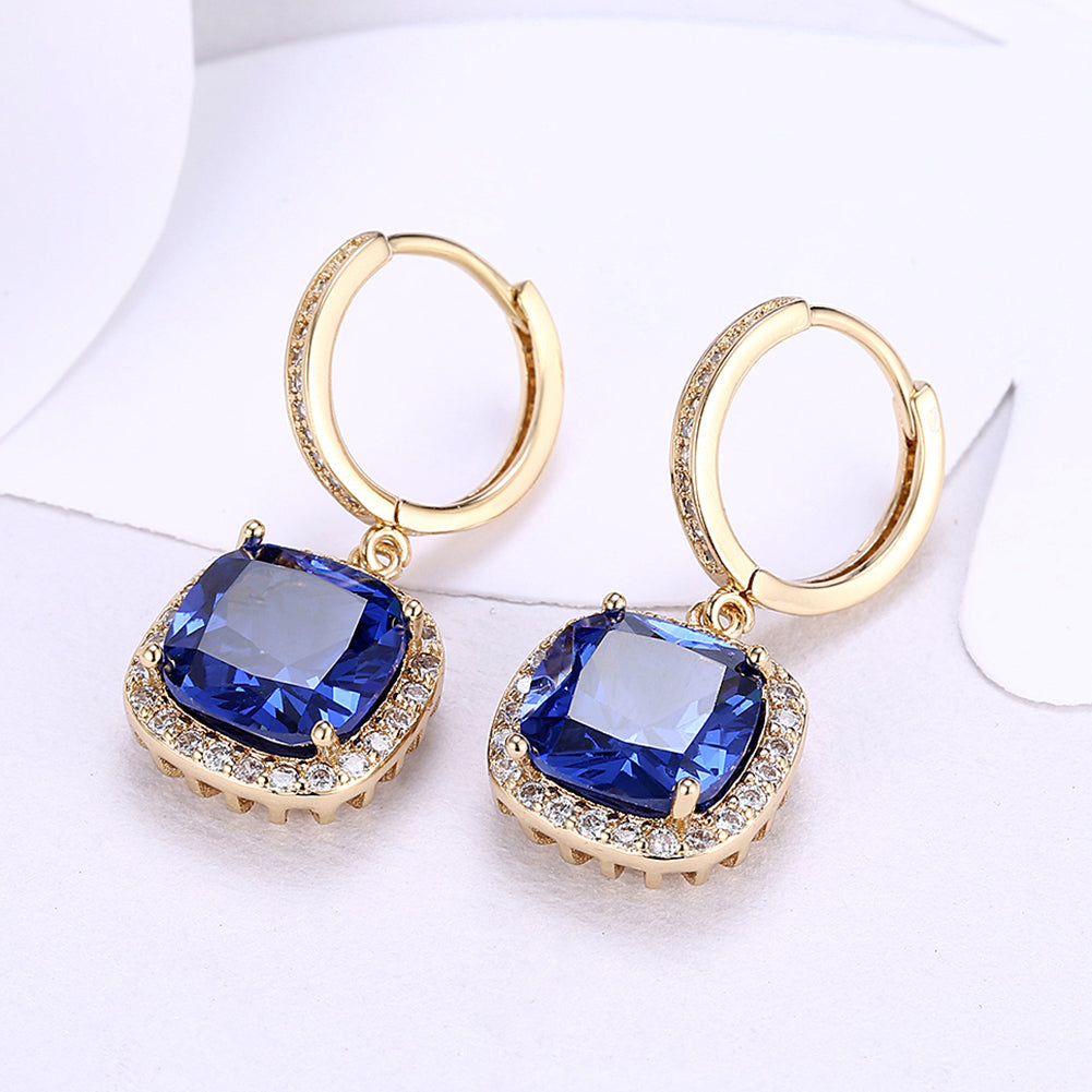 3.00 Ct Sapphire Asscher Cut Halo Drop Earring in Goldtone