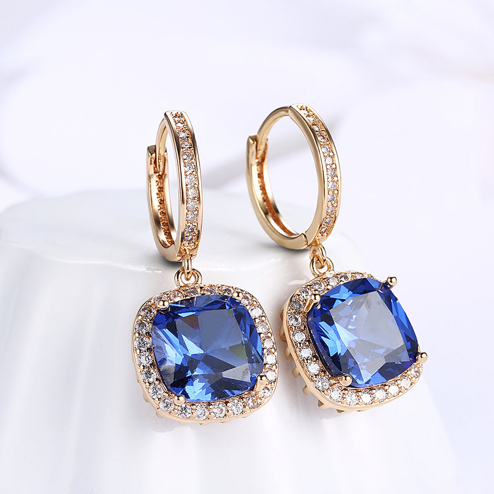 3.00 Ct Sapphire Asscher Cut Halo Drop Earring in Goldtone