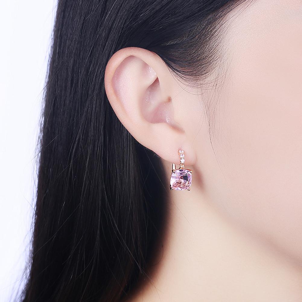 Pink Asscher Cut Pav'e Leverback in Goldtone