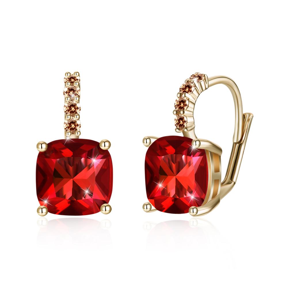 Red Asscher Cut Pav'e Leverback in Goldtone