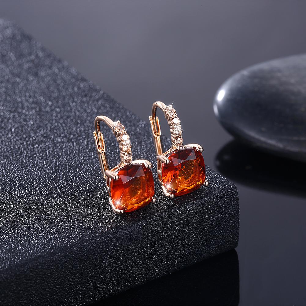 Red Asscher Cut Pav'e Leverback in Goldtone