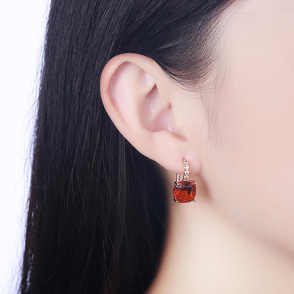 Red Asscher Cut Pav'e Leverback in Goldtone